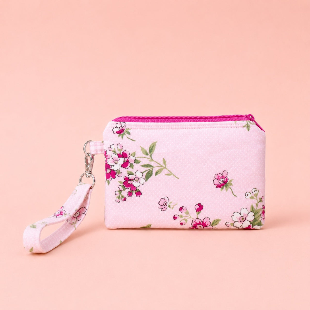 Floral Zipper Pouch Wristlet