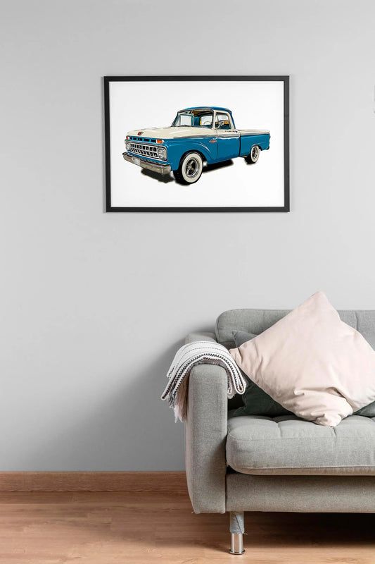 Vintage Blue Pickup Truck Wall Art