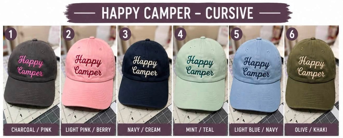 Happy Camper Hat - Cursive Letters