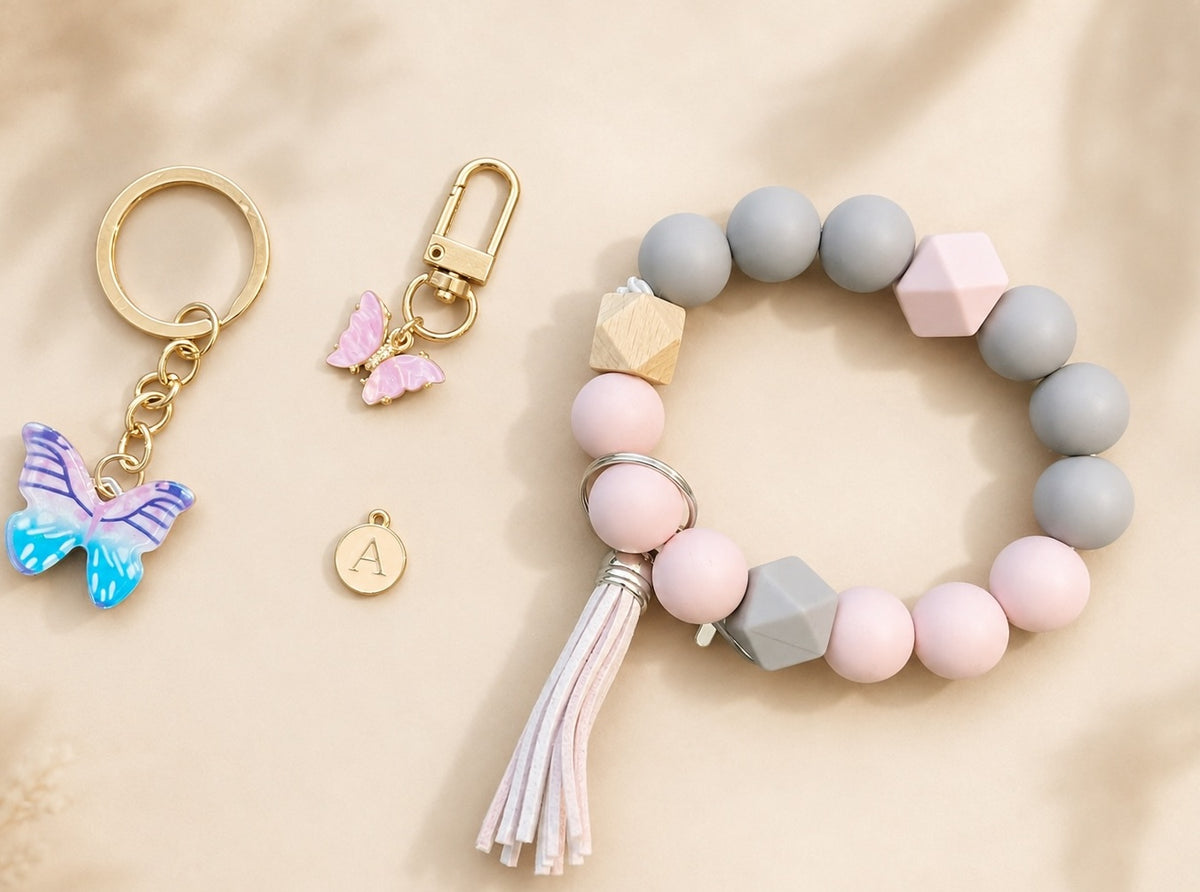 Silicone Bead Wristlet Keychain