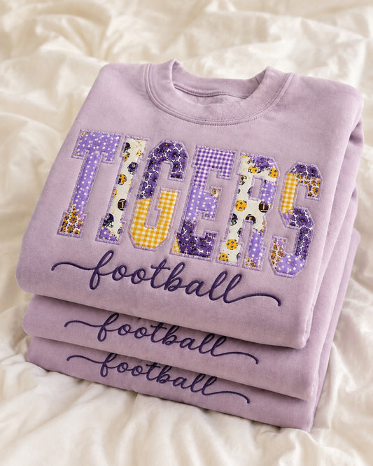 Purple and Gold Tigers Football Appliqué Sweatshirt